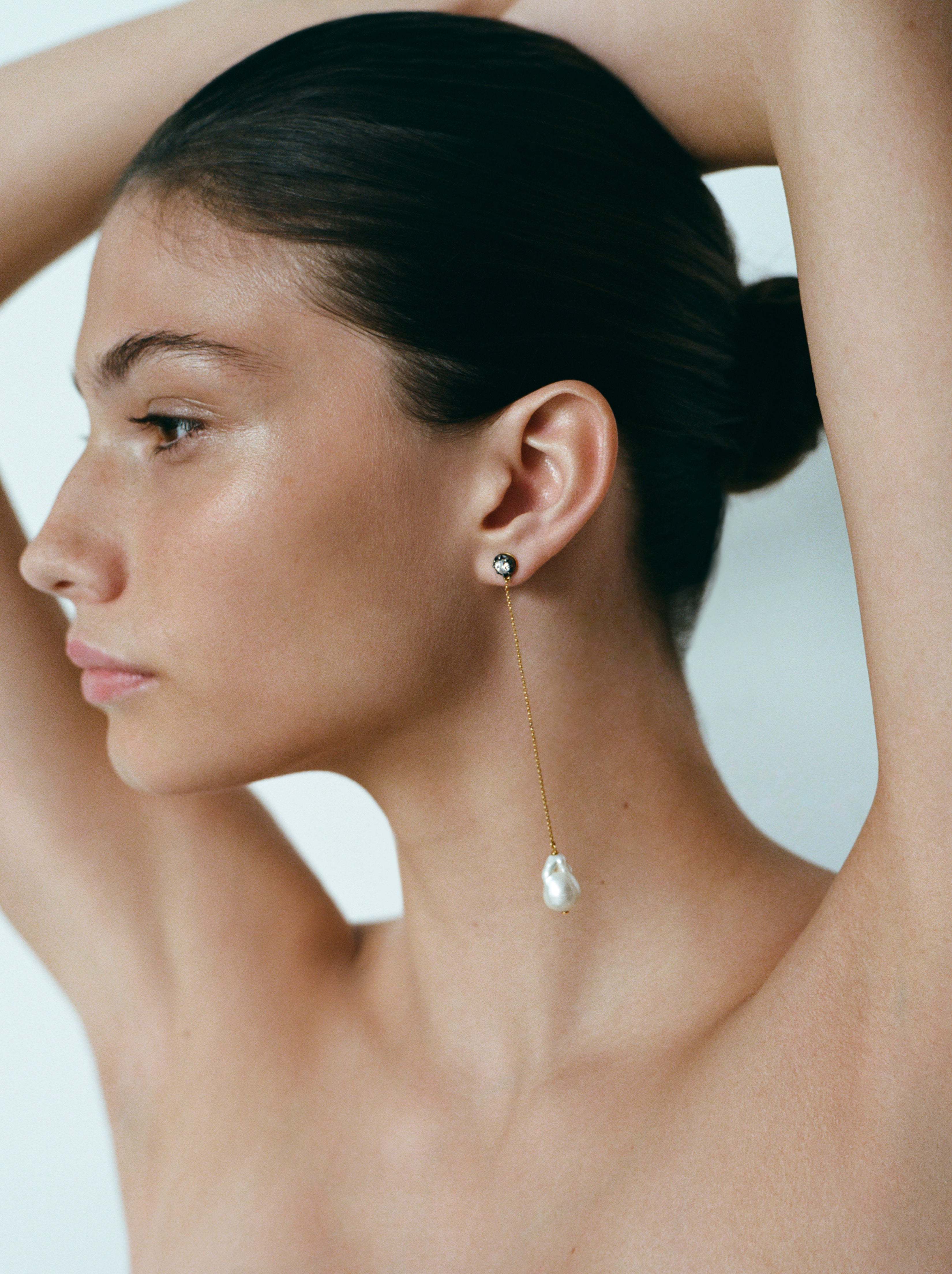 Pendientes largos perlas con cadena
