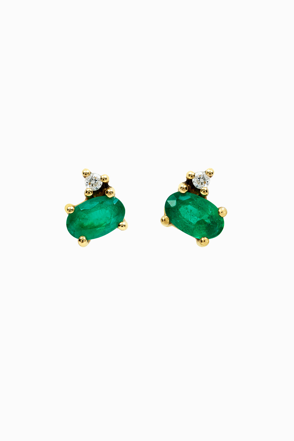 Oval emerald and diamond stud earrings
