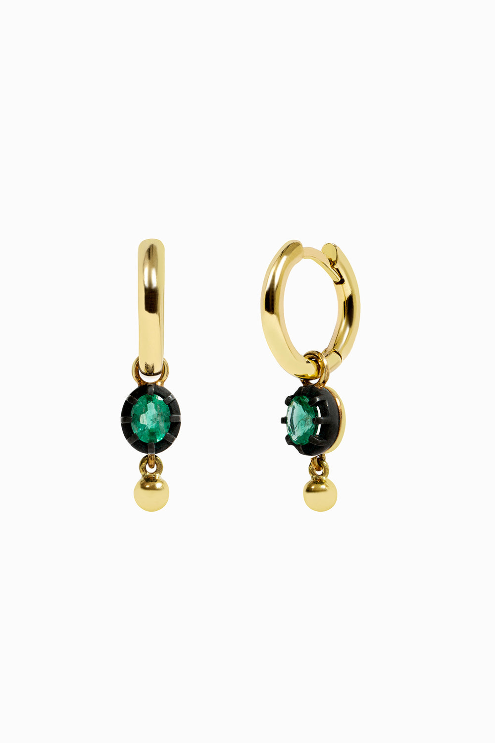 Emerald and ball hoop earrings