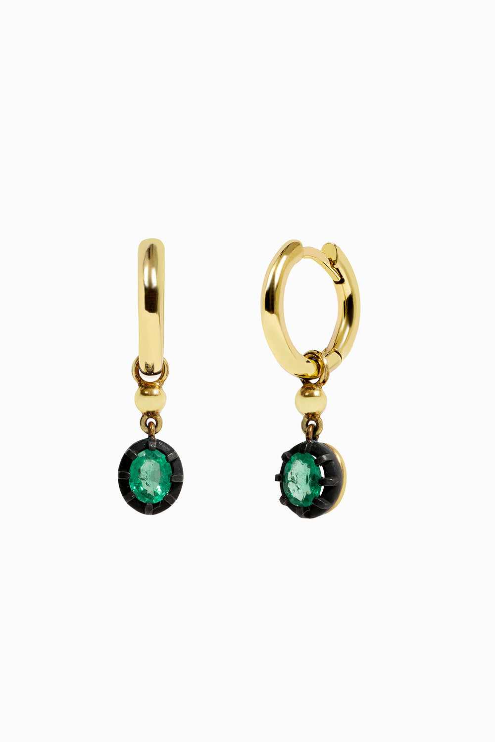 Emerald and ball hoop earrings