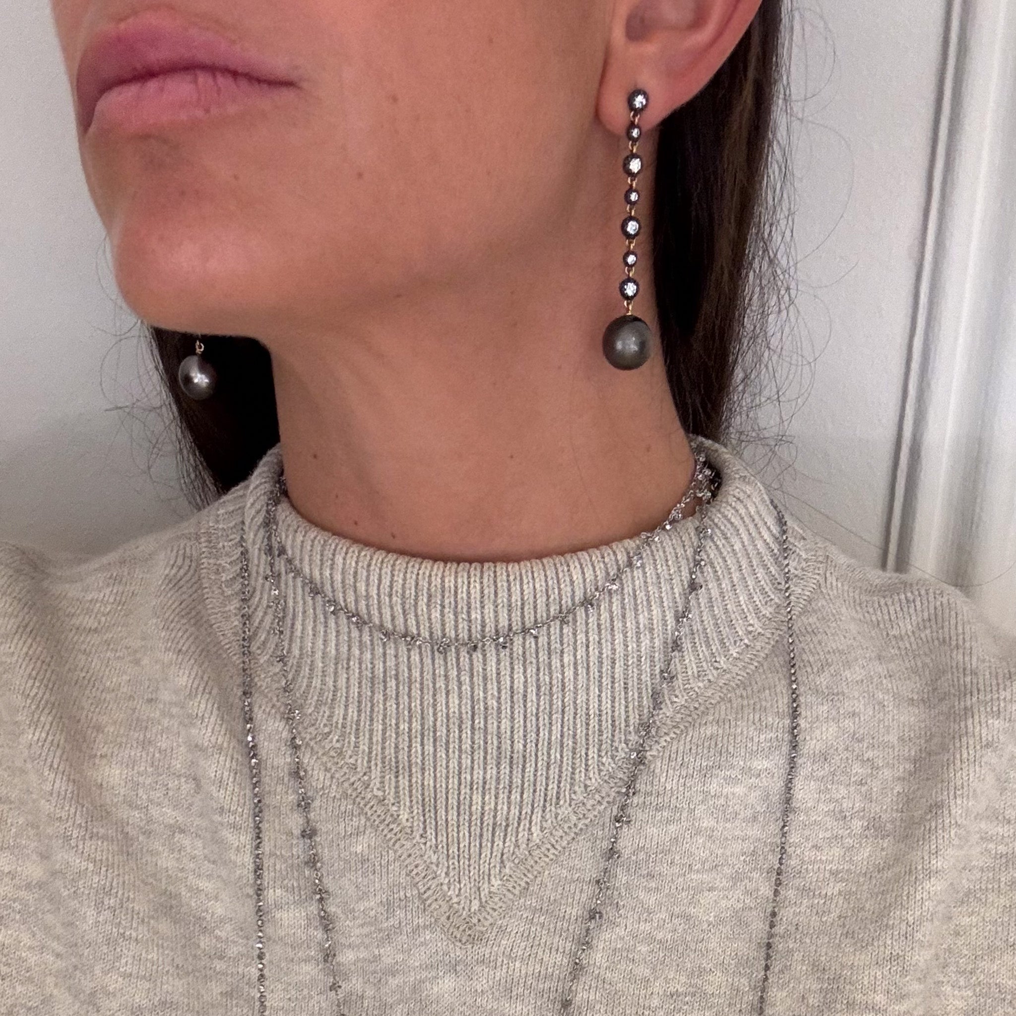 Pendientes Midnight & perlas marrones
