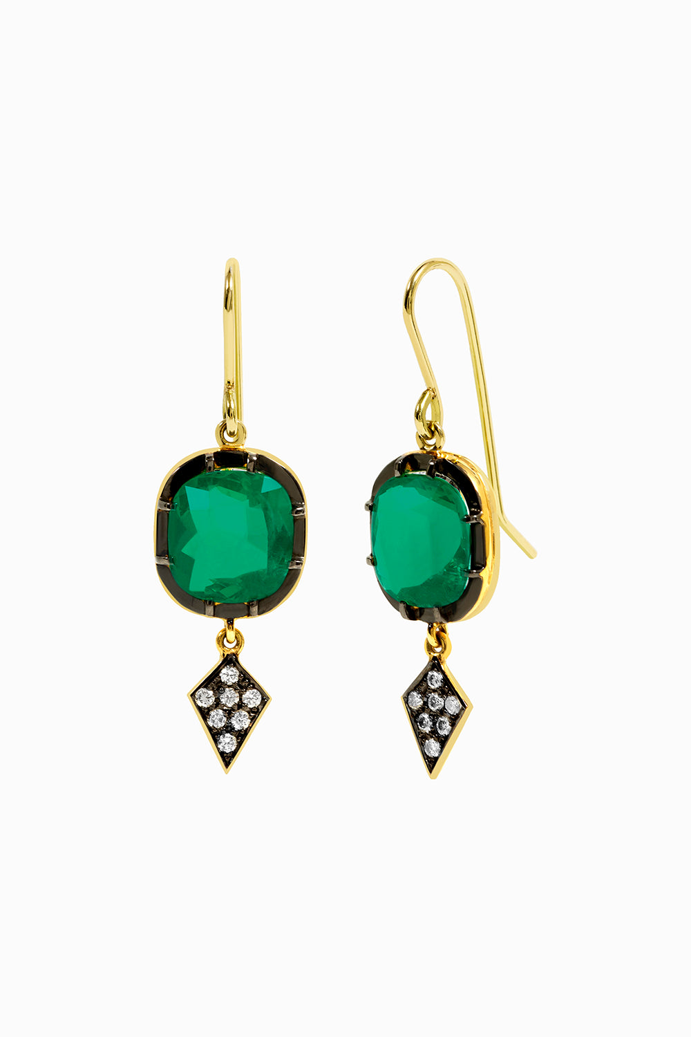 Cushion emeralds hook earrings