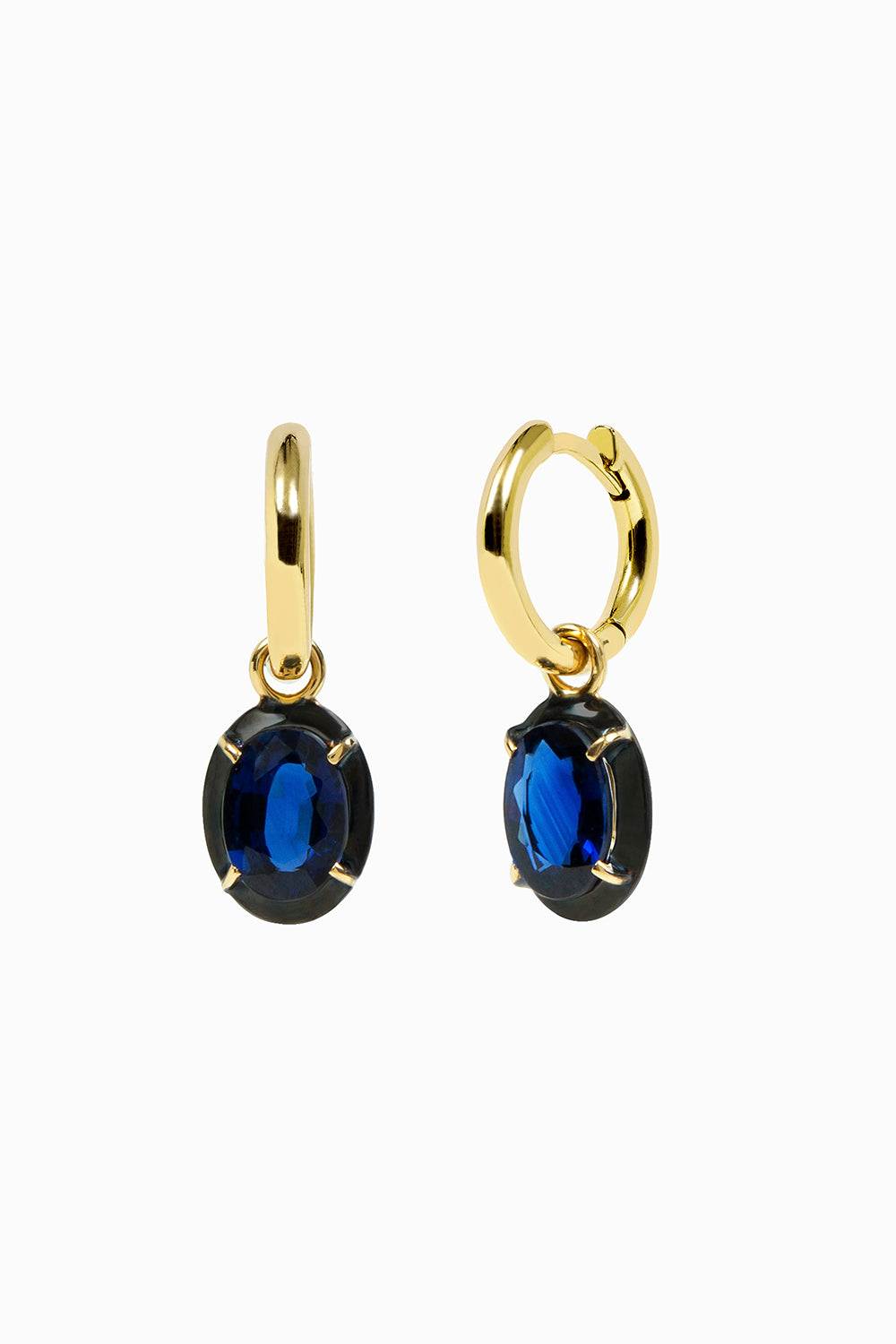 Sapphire hoop black rhodium earrings