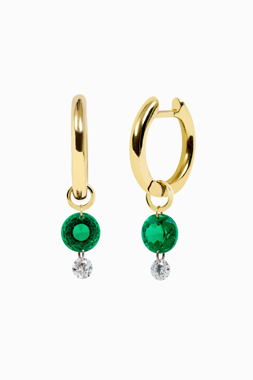 Emerald and diamond hoop earrings