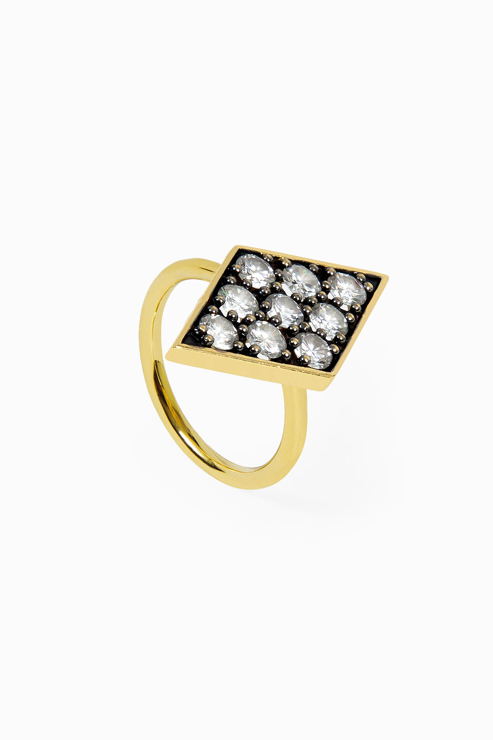 Yellow gold and black rhodium rhombus ring