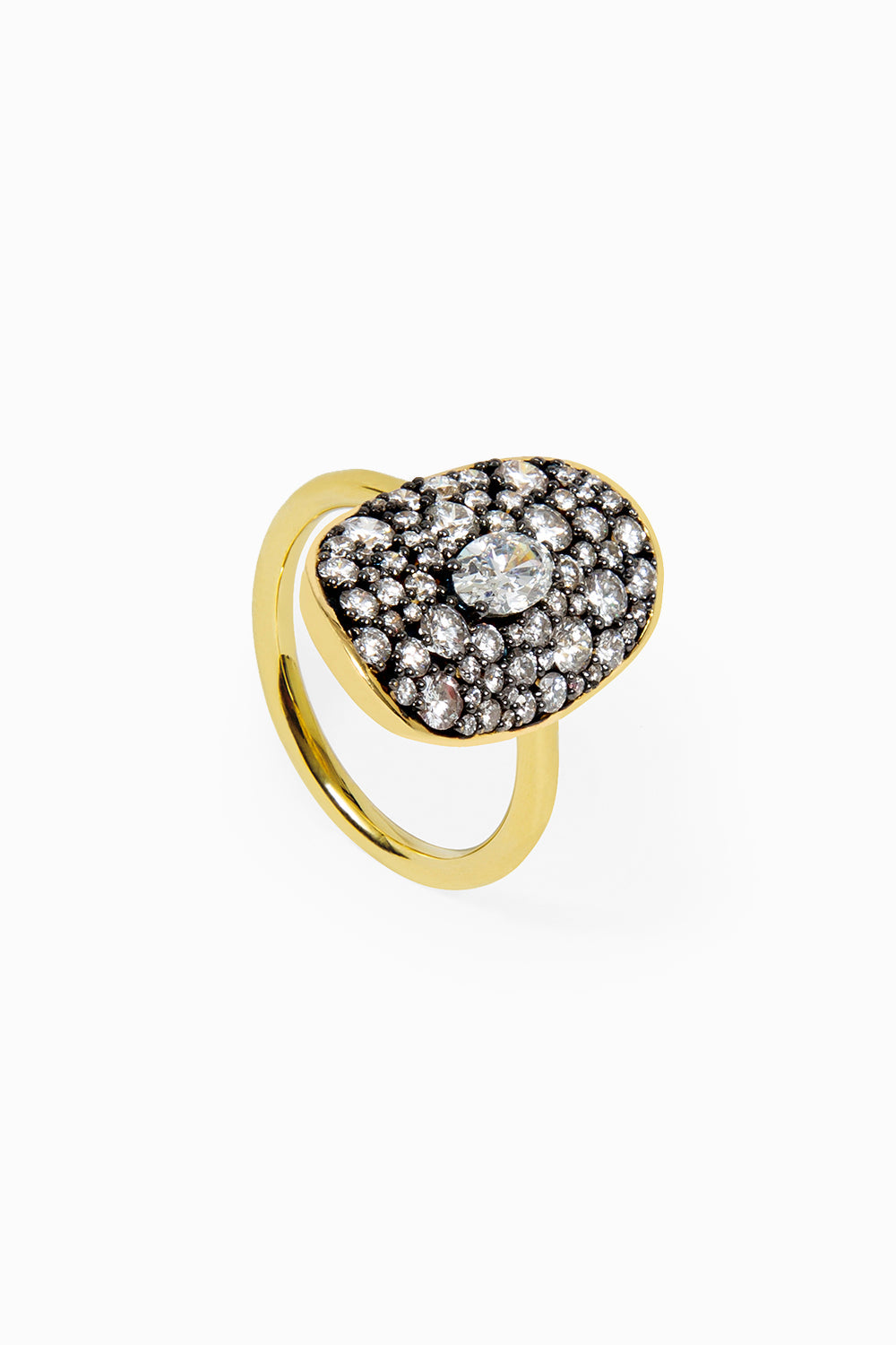 Yellow gold and black rhodium oval ring