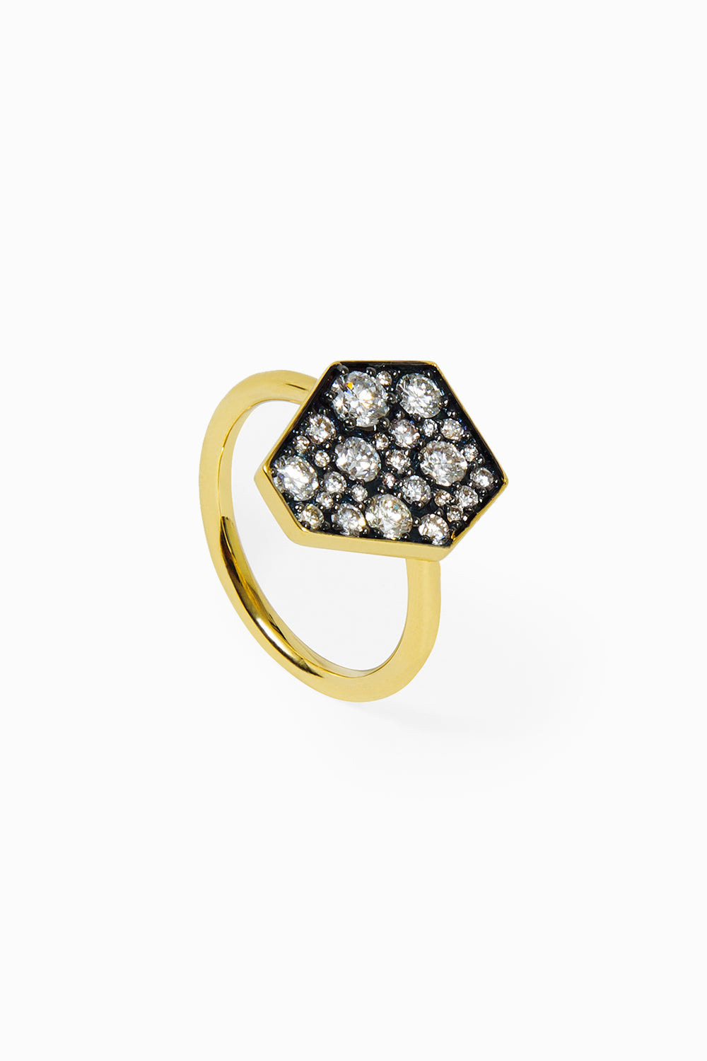 Gold and black rhodium hexagonal ring