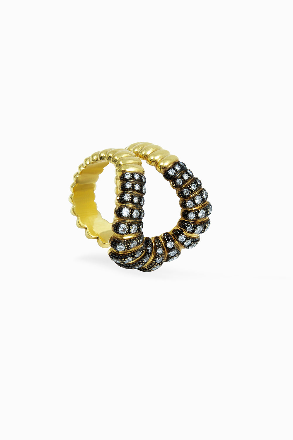 Spiral ring black rhodium & diamonds