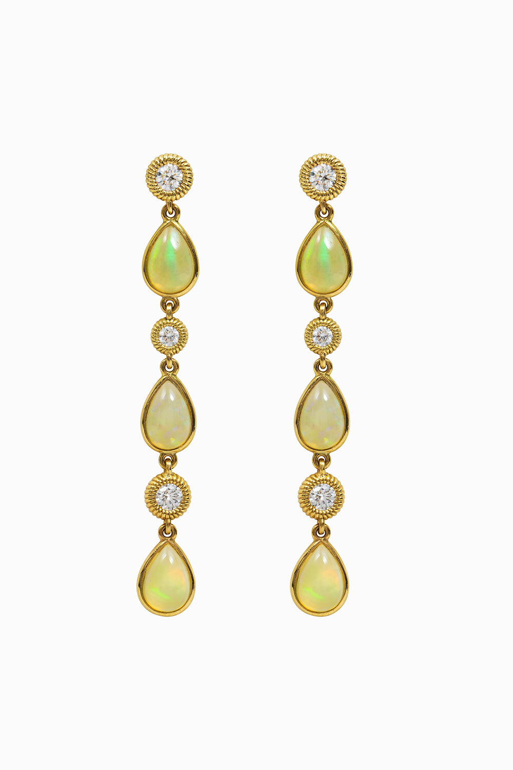 Opal & diamond long earrings