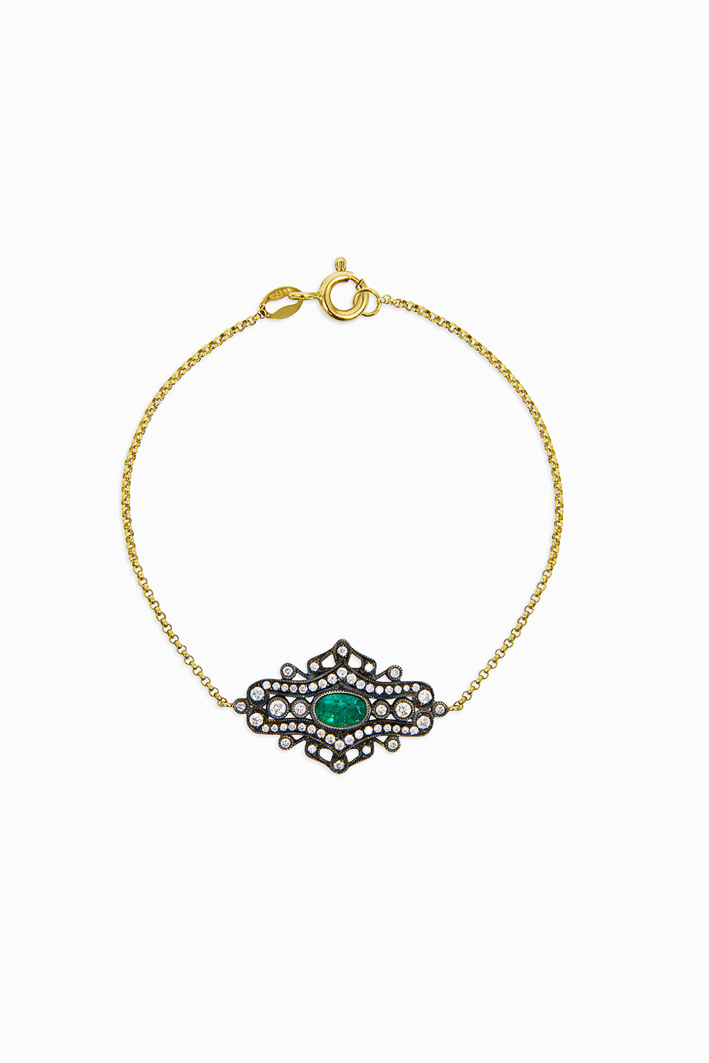 PULSERA ORO AMARILLO, DIAMANTES-ESMERALDA