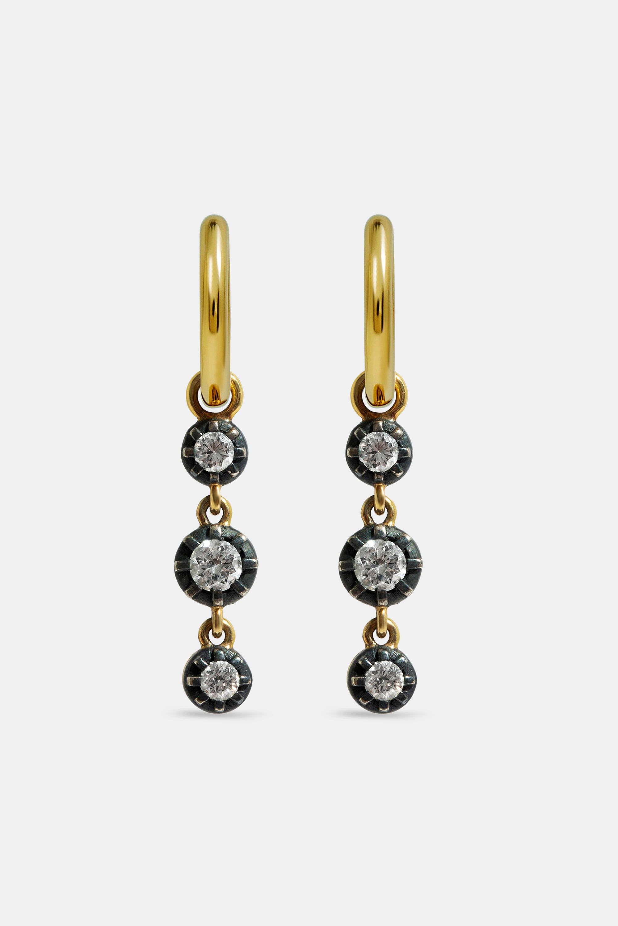 Midnight 3 diamonds hoop earrings
