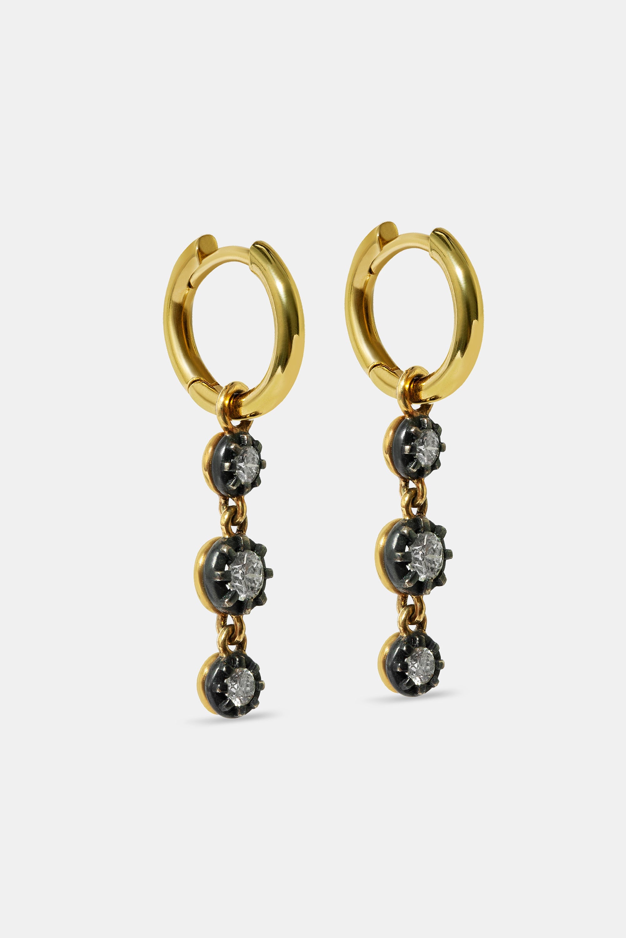Midnight 3 diamonds hoop earrings