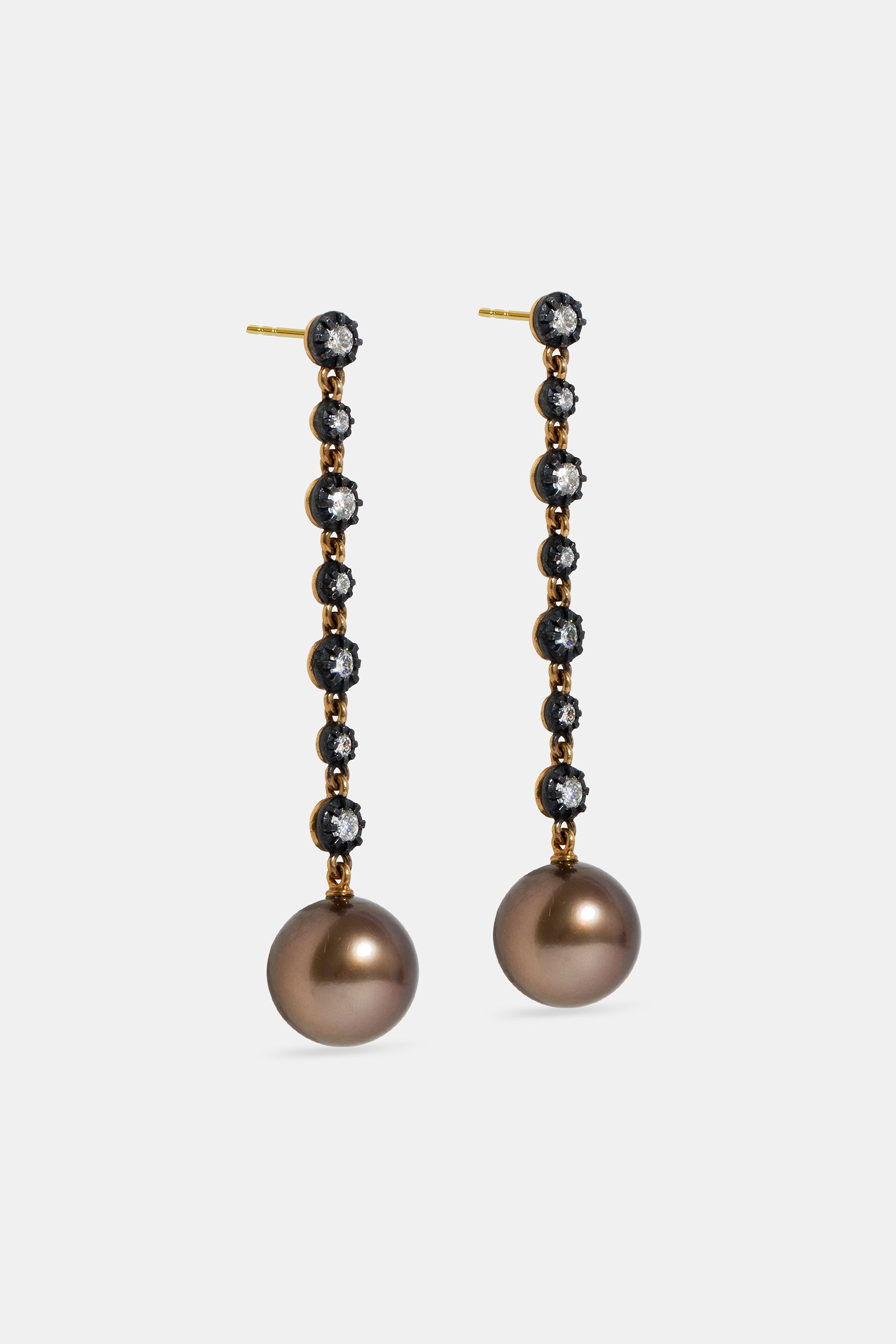 Pendientes Midnight & perlas marrones