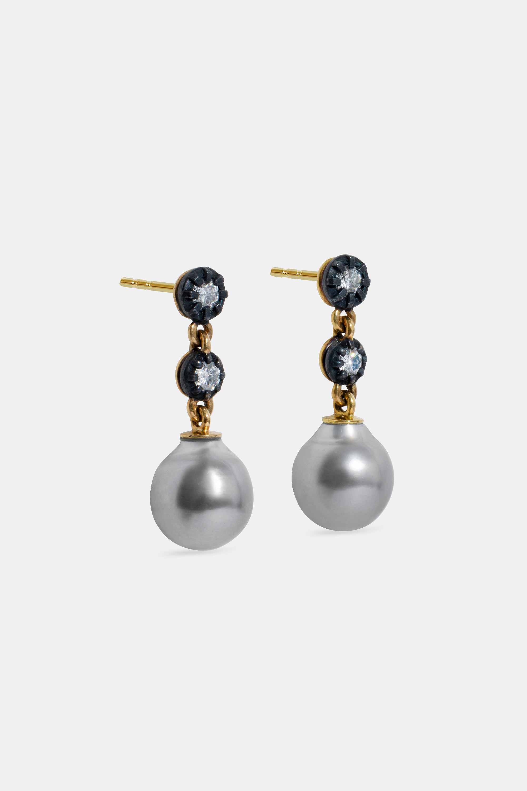 Pendientes Midnight & perlas grises