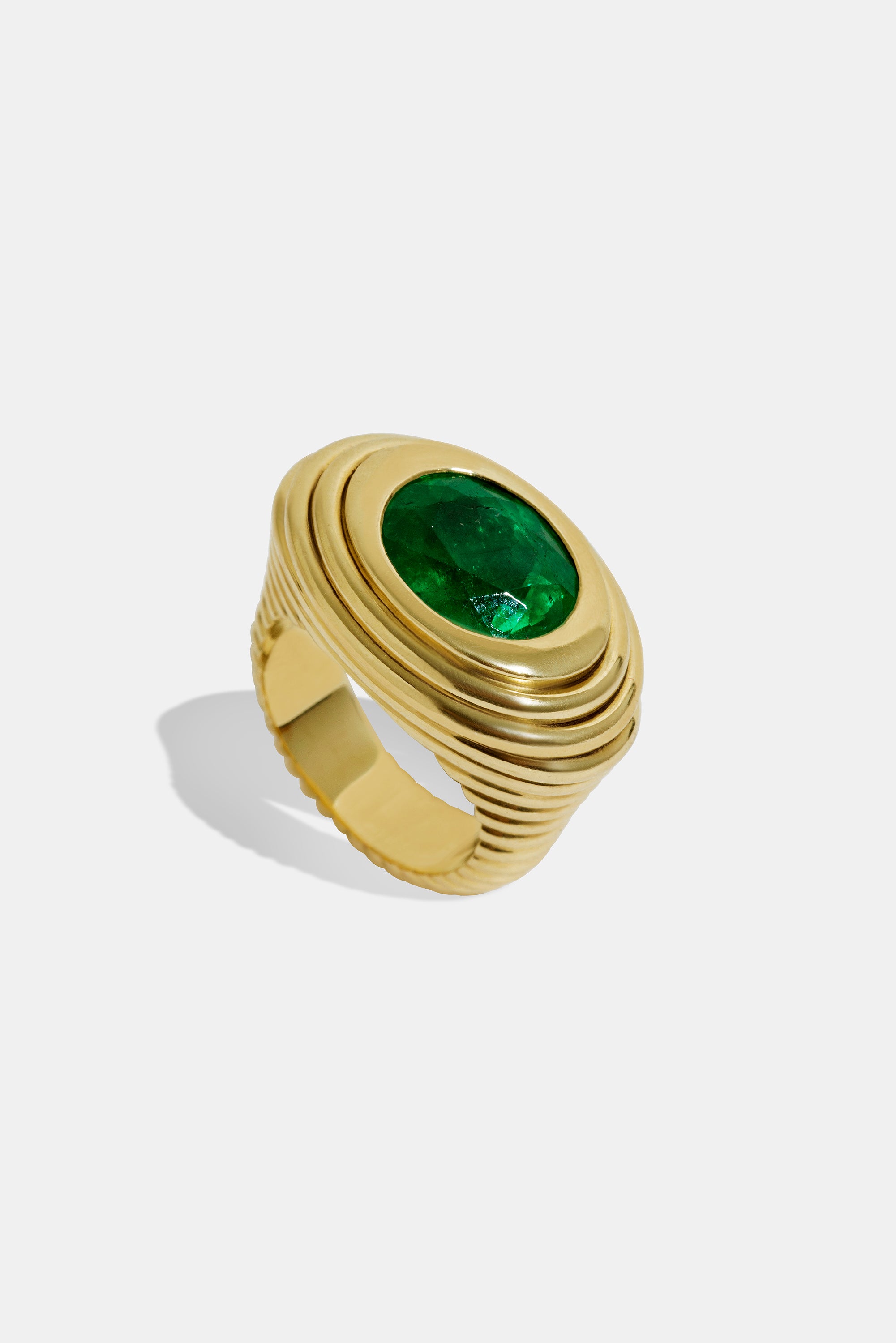 Gold & Gold pinky emerald ring