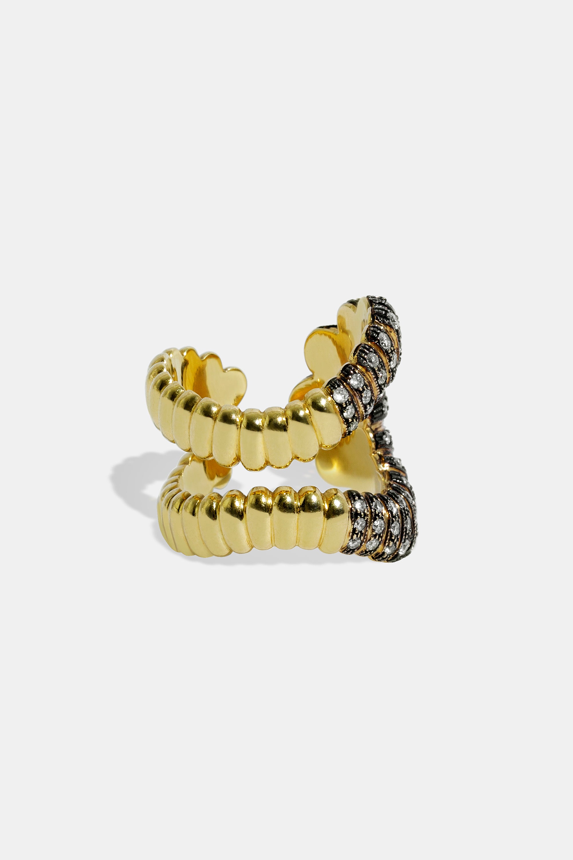 Spiral pinky ring black rhodium & diamonds