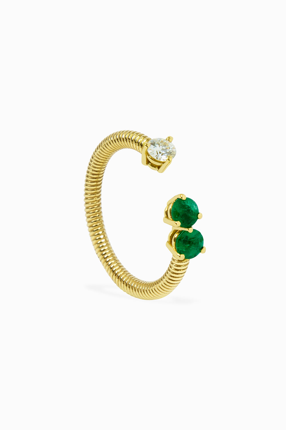 Cabo open ring with diamond & emeralds